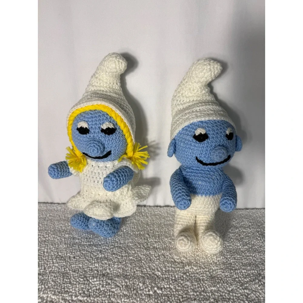 Vintage Crochet Smurf and Smurfette Handmade‎ Blue White Smurf 15